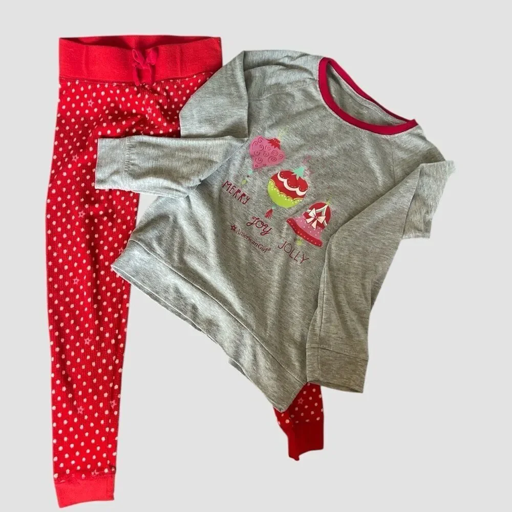 American Girl Pajama Set 2 PC Girl's Size Small 7/8 CHRISTMAS MERRY JOY JOLLY